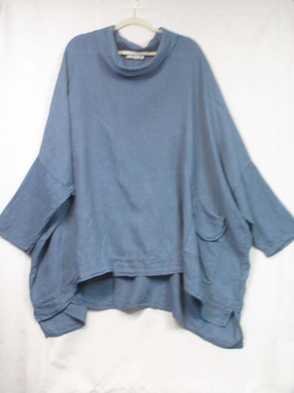 TINA STEPHENS ASYMMETRICAL Lagenlook COWL Blue Tunic Top Boho One Size Italy